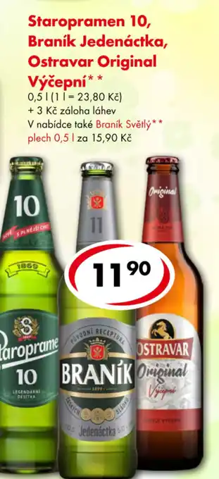 CBA Staropramen 10, Braník Jedenáctka, Ostravar Original Výčepní 0.5L nabídka