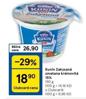 Tesco Kunín Zakysaná smetana krémovitá 15% nabídka