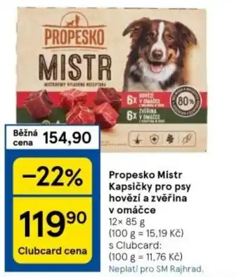 Tesco Propesko Mistr Kapsičky pro psy hovězí a zvěřina v omáčce nabídka