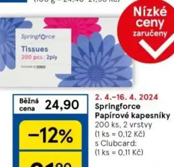 Tesco Springforce Papírové kapesníky nabídka