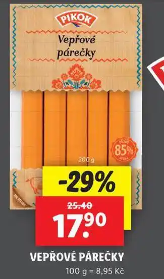 Lidl Vepřové párečky nabídka