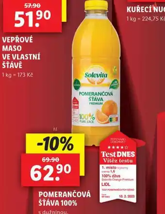 Lidl Pomerančová šťáva 100% nabídka