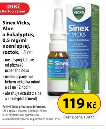 Dr. Max Sinex Vicks, Aloe a Eukalyptus, 0,5 mg/ml nosní sprej, roztok, 15 ml nabídka