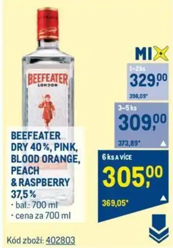 Makro BEEFEATER DRY 40%, PINK, BLOOD ORANGE, PEACH & RASPBERRY 37,5% nabídka