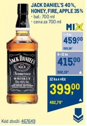 Makro JACK DANIEL'S 40%, HONEY, FIRE, APPLE 35% nabídka