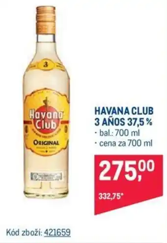 Makro HAVANA CLUB 3 AÑOS 37,5% nabídka
