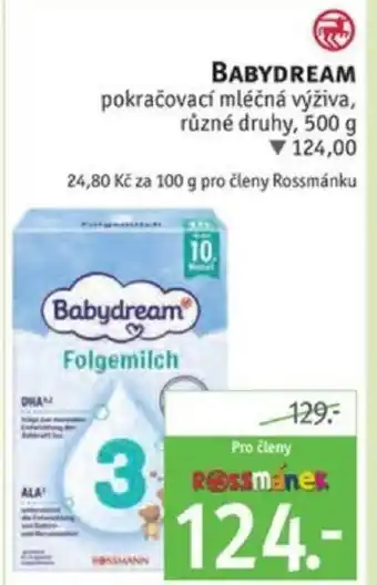 Rossmann BABYDREAM pokračovací mléčná výživa, různé druhy, 500 g nabídka