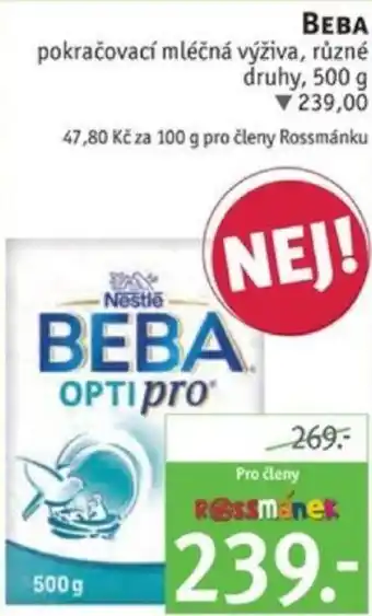 Rossmann BEBA pokračovací mléčná výživa nabídka