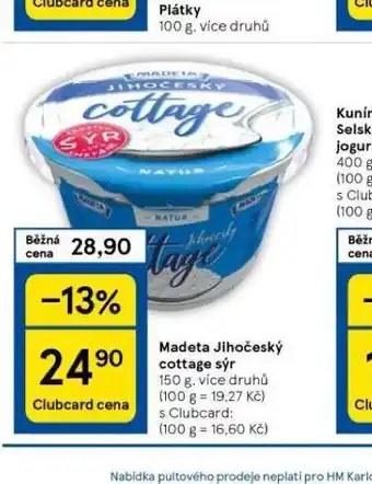 Tesco Madeta jihočeský cottage sýr nabídka
