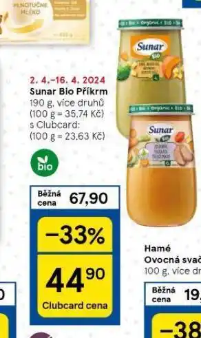Tesco Sunar bio příkrm nabídka