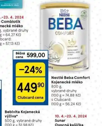 Tesco Nestlé beba comfort kojenecké mléko nabídka