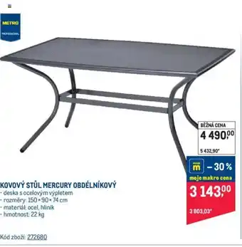 Makro KOVOVÝ STŮL MERCURY OBDÉLNÍKOVÝ nabídka