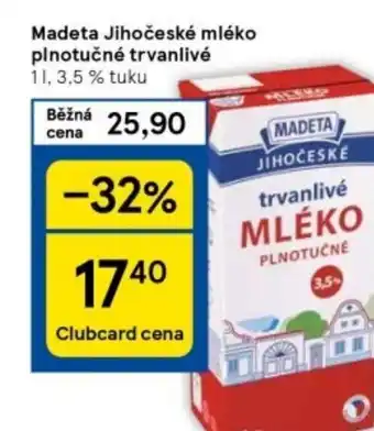 Tesco Madeta Jihočeské mléko plnotučné trvanlivé 1L nabídka