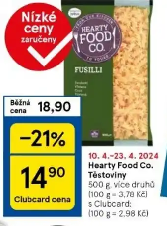 Tesco Hearty Food Co. Těstoviny nabídka