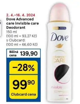 Tesco Dove Advanced care invisible care Deodorant nabídka