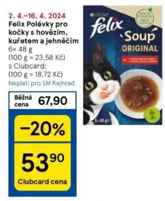 Tesco Felix Polévky pro kočky s hovězím, kuřetem a jehněčím nabídka
