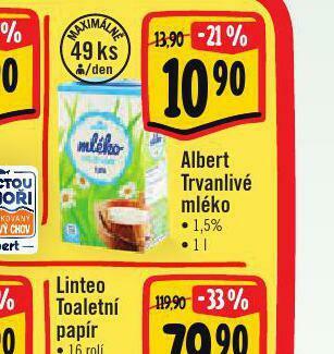 Albert Trvanlivé mléko 1,5% nabídka