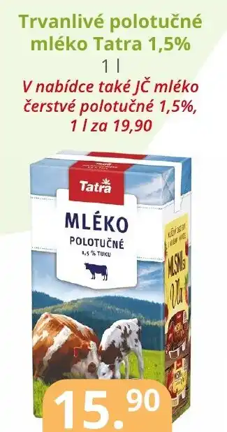 Potraviny CZ Trvanlivé polotučné mléko Tatra 1,5% 1L nabídka