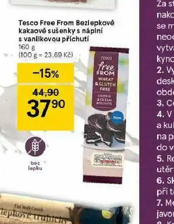 Tesco Tesco free from bezlepkové kakaové sušenky s náplní s vanilkovou příchutí nabídka