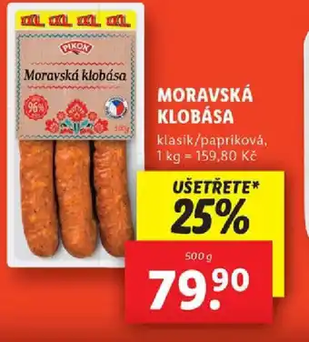 Lidl MORAVSKÁ KLOBÁSA nabídka