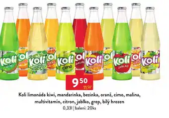 Qanto Koli limonáda kiwi, mandarinka, bezinka, oranž, cimo, malina, multivitamín, citron, jablko, grep, bílý hrozen 0,33L nabídka