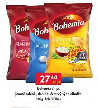 Qanto Bohemia chips jemně solené, slanina, čerstvý sýr a cibulka nabídka