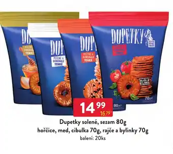 Qanto Dupetky solené, sezam 80g hořčice, med, cibulka 70g, rajče a bylinky 70g nabídka