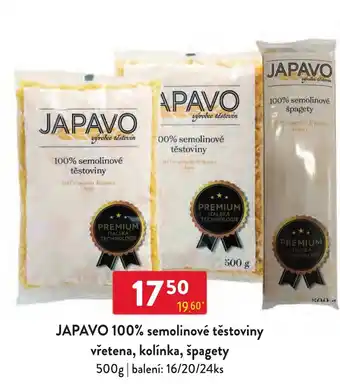 Qanto JAPAVO 100% semolinové těstoviny vřetena, kolínka, špagety nabídka