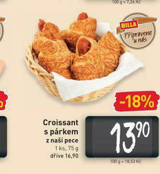 Billa Croissant s párkem nabídka