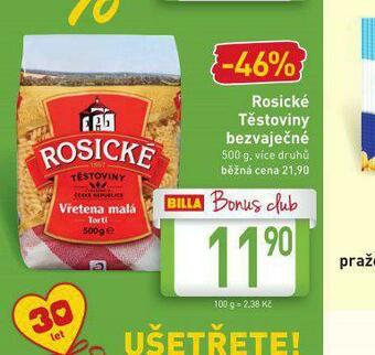 Billa Rosické těstoviny bezvaječné nabídka