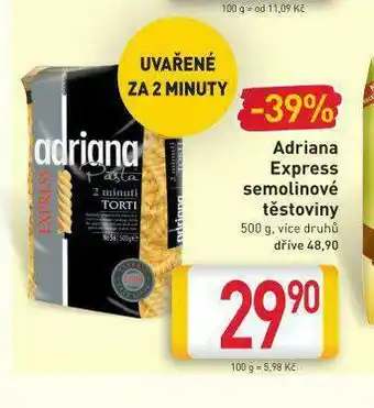 Billa Adriana express semolinové těstoiny nabídka