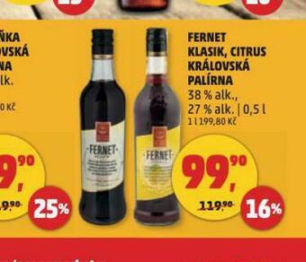 Penny Market Fernet klasik, citrus královská palírna nabídka