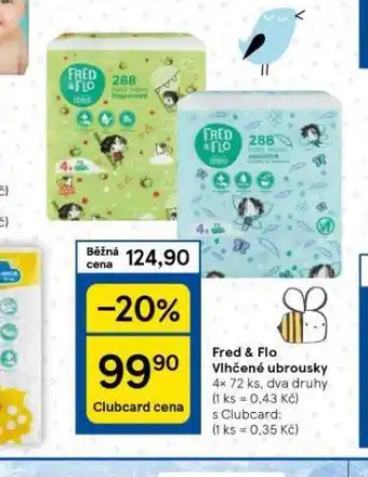 Tesco Fred & flo dětské vlhčené ubrousky nabídka