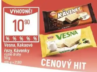 Globus Vesna, Kakaové řezy, Kávenky nabídka