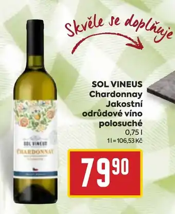 Billa SOL VINEUS Chardonnay Jakostní odrůdové víno polosuché 0.75L nabídka