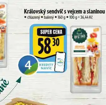 Albert Královský sendvič s vejcem a slaninou nabídka