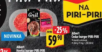 Albert Čedar burger piri-piri nabídka