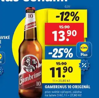 Lidl Pivo gambrinus originál nabídka