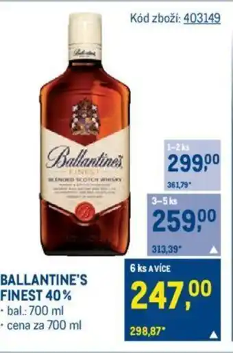 Makro BALLANTINE'S FINEST 40% nabídka