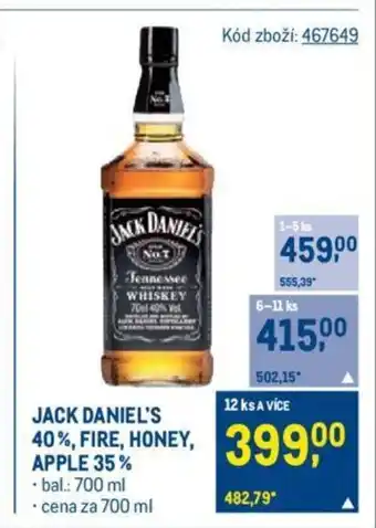 Makro JACK DANIEL'S 40%, FIRE, HONEY, APPLE 35% nabídka