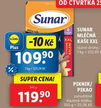 Lidl Sunar mléčná kaše nabídka