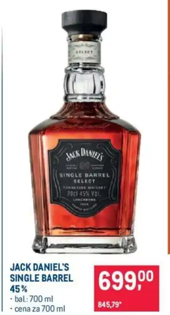 Makro JACK DANIEL'S SINGLE BARREL 45% nabídka