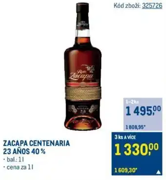 Makro ZACAPA CENTENARIA 23 AÑOS 40% nabídka