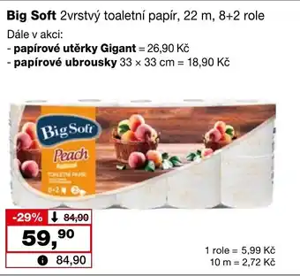 Barvy a laky drogerie Big Soft 2vrstvý toaletní papír, 22 m, 8+2 role nabídka