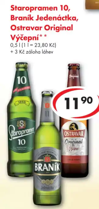 CBA Staropramen 10, Braník Jedenáctka, Ostravar Original Výčepní nabídka