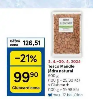 Tesco Tesco mandle jádra natural nabídka