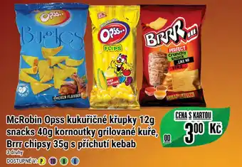 Tamda Foods McRobin Opss kukuřičné křupky 12g snacks 40g kornoutky grilované kuře, Brrr chipsy 35g s příchutí kebab nabídka