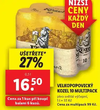 Lidl VELKOPOPOVICKÝ KOZEL 10 MULTIPACK 0.5L nabídka