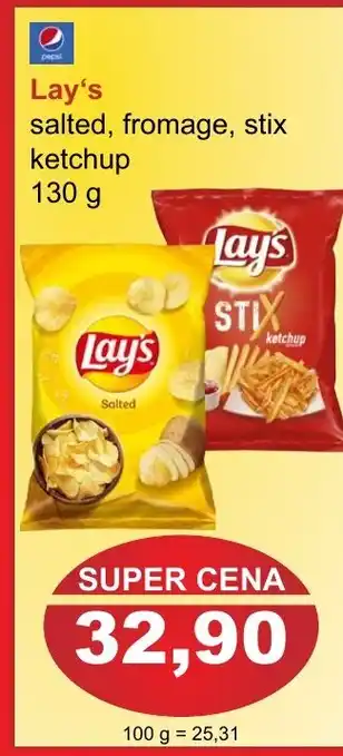 PLUS JIP Lay's salted, fromage, stix ketchup nabídka