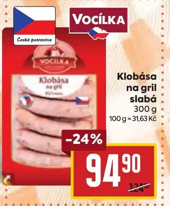 Billa Klobása na gril slabá nabídka